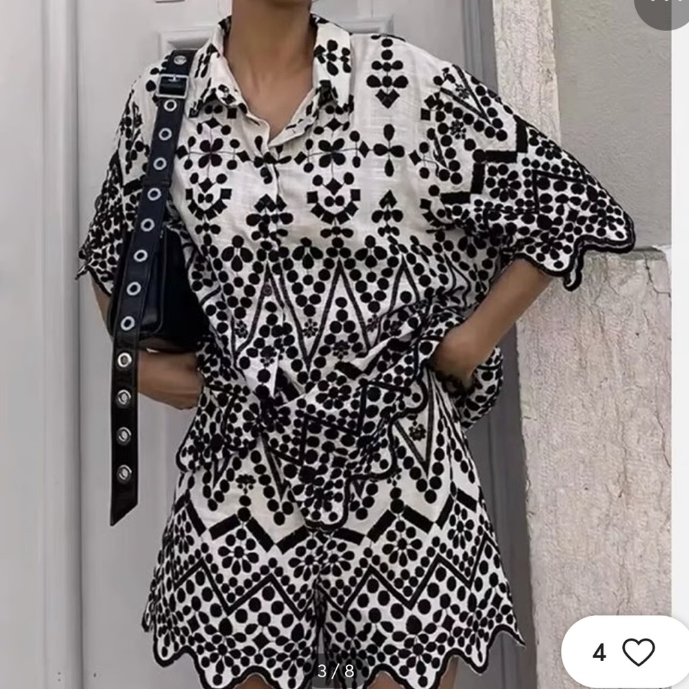 Zara Monochrome Geometric Button Down Shirt